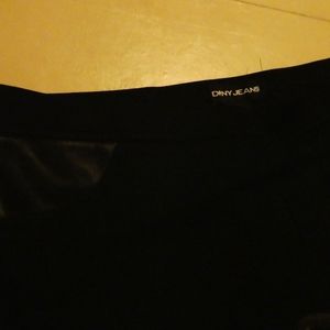 DKNY stretch jeans, pull-on, back pockets, fake leather-look detail at waist